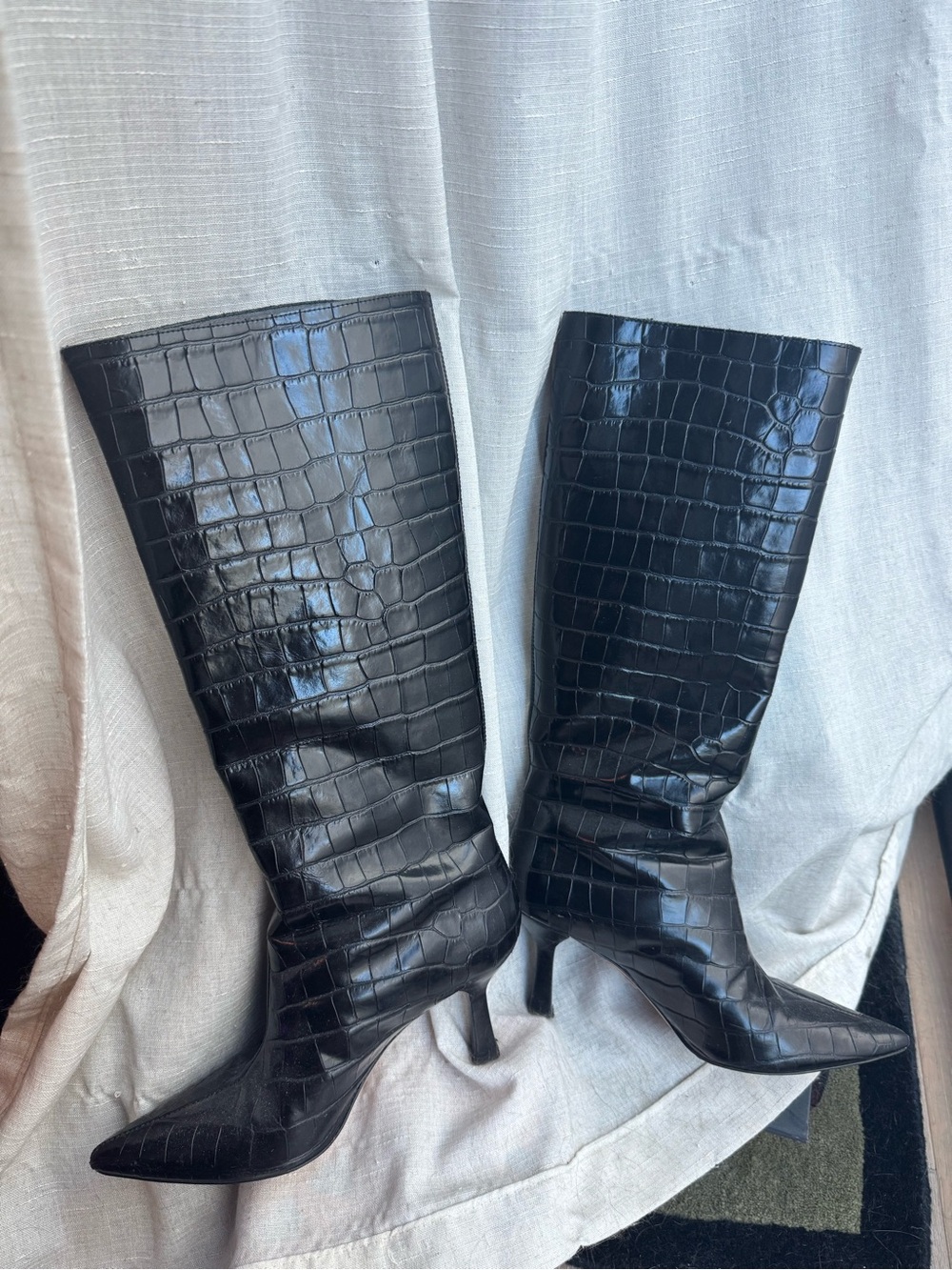 Dear Frances ‘Ana’ Knee High Boots in Black Crocodile Leather Sz 38 / US 8
